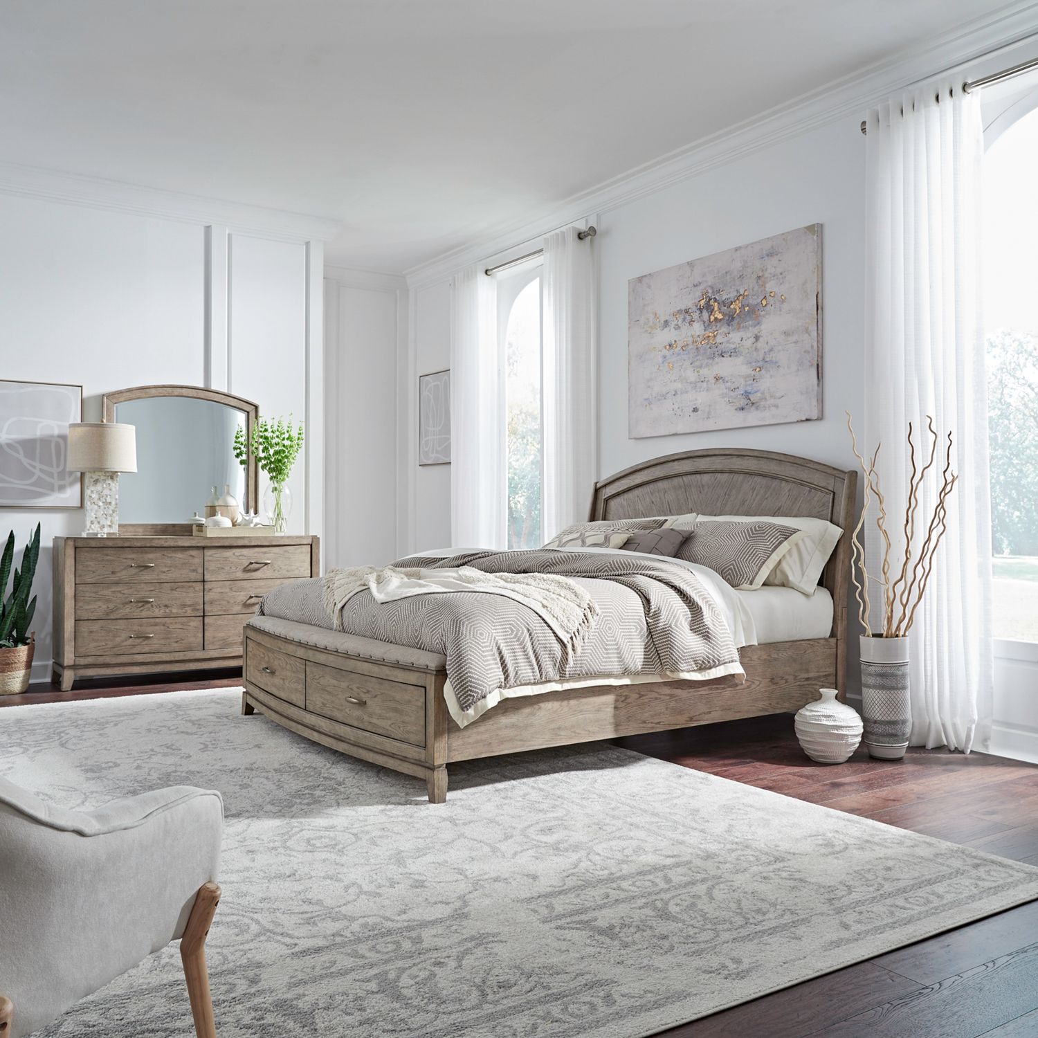 Avalon Queen Panel Storage Bed, Dresser & Mirror 805BRQPBSDM
